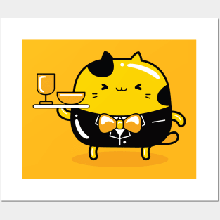 yellow cat waiter profession Posters and Art